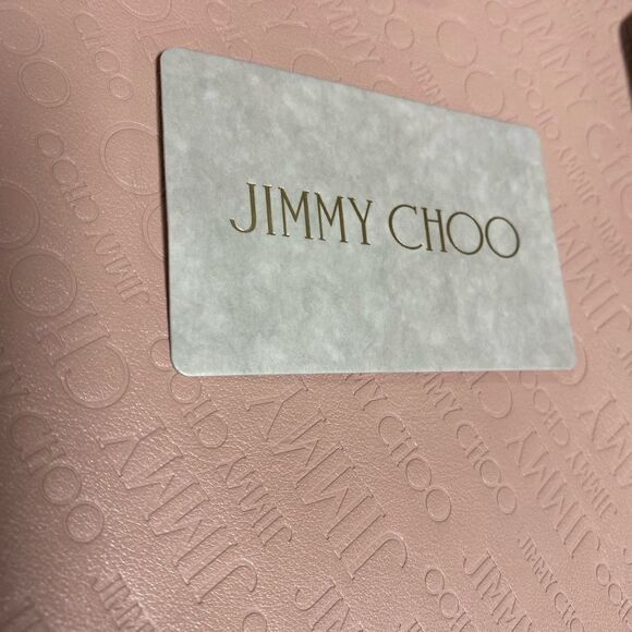 Jimmy Choo East-West Blush & Off White Logo Embossed Leather Twist Tote Bag - Picture 10 of 14
